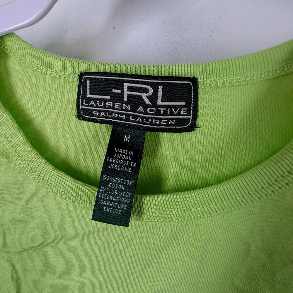 Lauren Ralph Lauren Active Women Lime Green Embroidered Crest Cotton Tee M - Picture 4 of 7